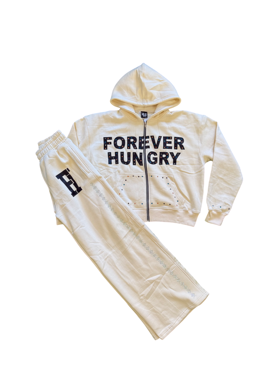 Forever Hungry Cream Gems Sweatsuit